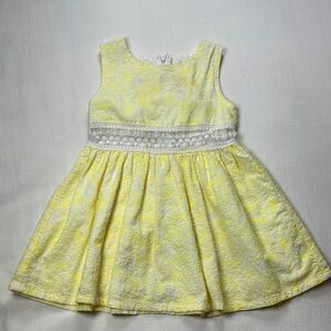 Doe A Dear Girls Yellow White Rose Floral Embroidered Lace‎ Waist Dress Size 3T